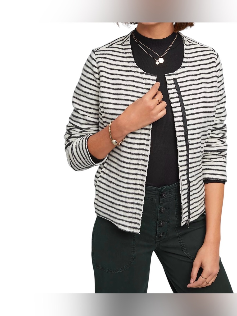 Anthropologie Dolan Striped Knit Moto Jacket Black White XS